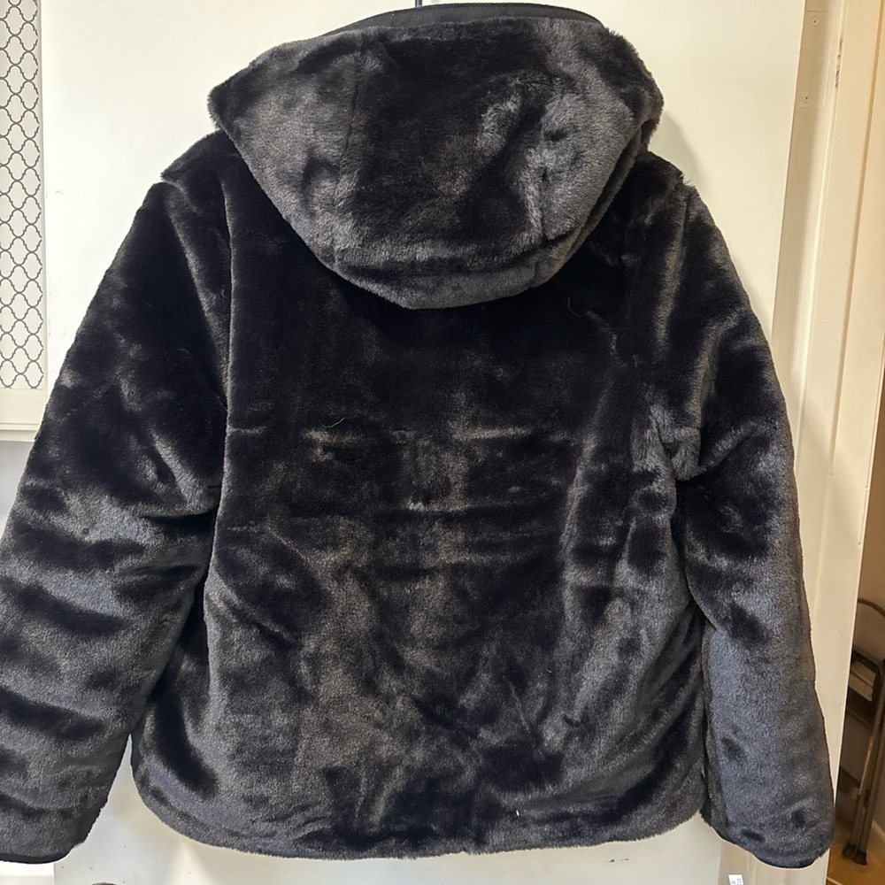 NWT Rebecca Minkoff Black Reversible Faux Fur Hooded Puffer Jacket Size M Medium - Picture 10 of 12
